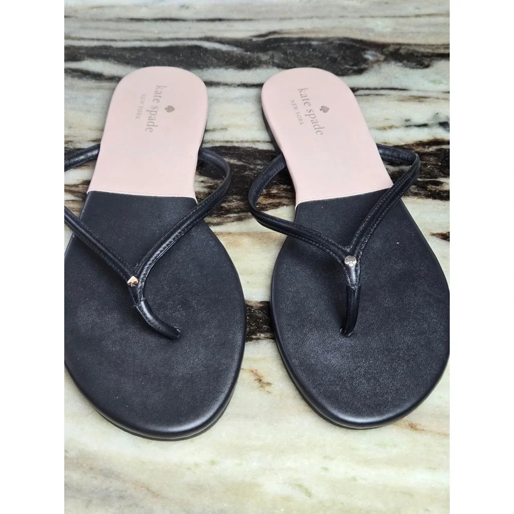 Kate Spade New York Black Pink Thong Flip Flop Sandals Flat Logo Womens‎ 10